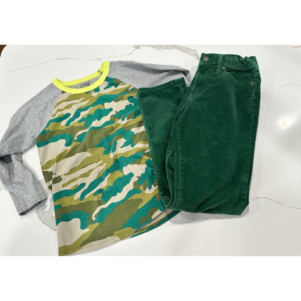 Crewcuts Kids Camo Raglan Long Sleeve Shirt & Green Corduroy Pants Outfit 10